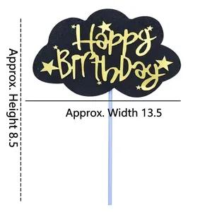 Black cloud cake topper with Happy Birthday gold lettering and pink star accents