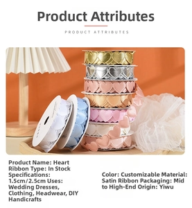 Detail of colorful heart pattern organza ribbons in 1.5cm and 2.5cm widths for gift wrapping