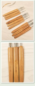 Detailed macro of 0.5mm to 1.0mm dreadlock crochet needles with bamboo handles