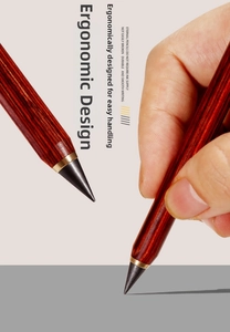 Macro shot of an inkless eternal pencil with solid wood barrel and golden metal ring