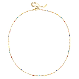 Bohemian gold stainless steel necklace with colorful enamel beads and adjustable chain