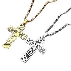 Hollow out Jesus cross pendant necklace in gold and silver finish with box chain
