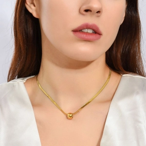Collar Con Colgante De Perla Facetada Geométrica Acero Inoxidable Chapado En Oro Cadena De Serpiente Minimalista Joyería