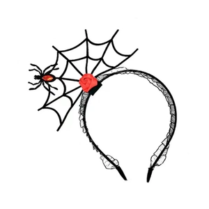 Halloween spinnenweb hoofdband met rode edelsteen spin en roos accent