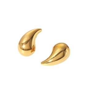Polished 18k gold plated stainless steel teardrop earrings in a minimalist waterdrop shape