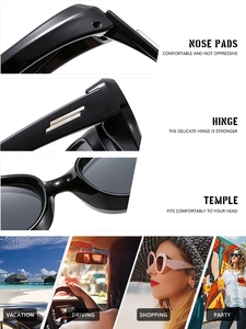 Detail view of Y2K oval sunglasses showing nose pads, hinges and lifestyle scenarios