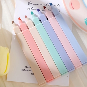 Macaron pastel highlighters set with 7 square markers for bullet journaling and office use