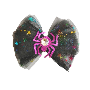 Halloween glitter spider bow headband with black mesh and sparkling star decorations