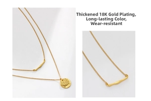 Detailed macro view of 18K gold plated double layer necklace with textured discs