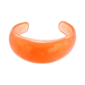 Minimalist orange resin C-shaped open cuff bracelet with white marble ink texture