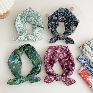 Women Floral Print Cotton Square Scarf Fashion Paisley Bandana Neck Scarf Sweet Headwrap Hair Tie Pastoral Accessory