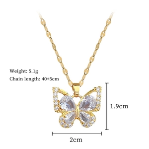 Detailed specs of zircon butterfly necklace with 40+5cm chain and 5.1g weight