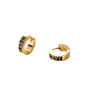 Hip-hop style golden stainless steel hoop earrings with black engraved NY letters