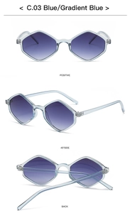 Three-angle views of blue gradient small frame rhombus sunglasses with model C.03 info