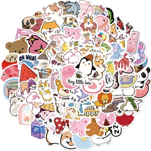 Variety pack of waterproof cartoon stickers featuring cute animals and food designs