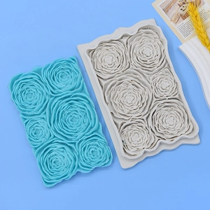3D rose flower silicone mold for cake decorating and chocolate baking in blue and white