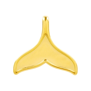 Polished 18k gold plated 304 stainless steel whale tail pendant on a white background
