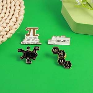 Science enamel pin set with Pi symbol, Dopamine molecule and Genius element symbols