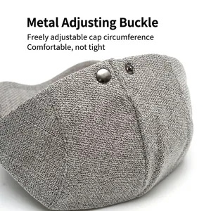 Béret en coton lin gris avec boucle métallique réglable et texture tissée élégante