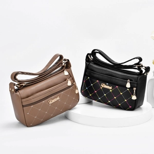 Fashionable women's soft leather crossbody bags in brown and black with quilted stitching