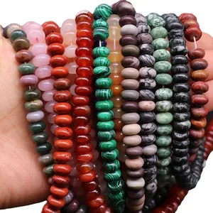 Polished natural stone abacus beads featuring malachite, agate, and lapis lazuli for DIY jewelry