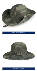 Détail du chapeau de brousse camouflage avec maille respirante et boutons-pression