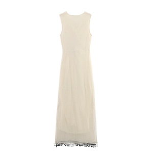 Damen Strickkleid ärmellos mit Netzmuster, Hohlraumdesign und Fransenbesatz