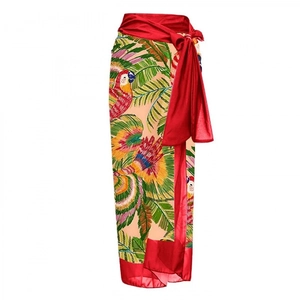 Ensemble de bain zébré avec paréo imprimé perroquet tropical et ceinture rouge