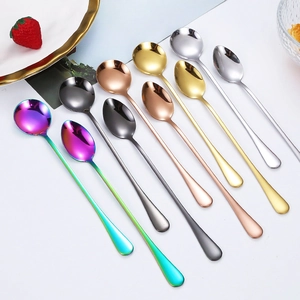 Long Handle Mixing Spoon Mirror Polished Stainless Steel Colorful Round Pointed Head For Coffee Ice Cream Dessert Stirrer