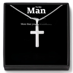 Silver cross necklace for men with emotional message card in black gift box set