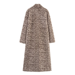 Chic long faux fur leopard print coat for women featuring a stylish back view design