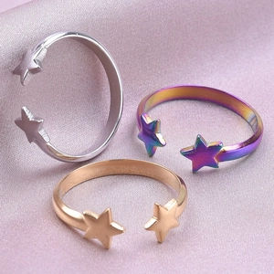 Adjustable stainless steel star open ring in silver, rose gold and rainbow finishes