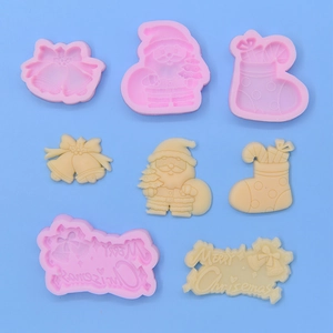 Christmas silicone mold set with Santa, bell, sock and Merry Christmas text designs