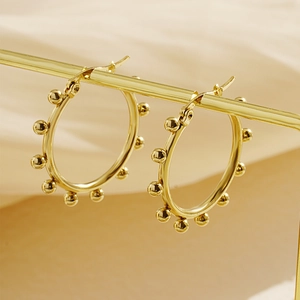 Beaded Hoop Earrings Stainless Steel Gold Silver Plated Geometric Round Polka Dot Texture Fashion Jewelry For Women