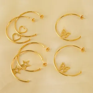 Orecchini A Cerchio In Acciaio Inossidabile Placcato Oro 18K Pendenti Cuore Stella Farfalla Gioielli Eleganti Donna