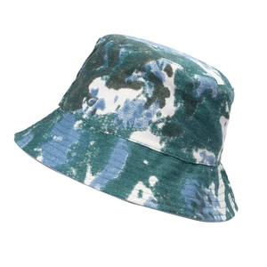 Double-sided sun bucket hat with blue and green tie-dye camo pattern for outdoor activities