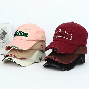 Collection of distressed cotton baseball caps with Action embroidery in six colors