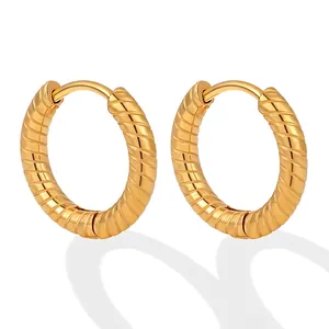 Minimalist Stainless Steel Twisted Spiral Hoop Earrings For Women Korean Style Rotating Twill Geometric Ear Buckles Jewelry