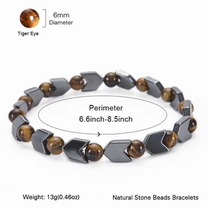 Tiger Eye and Hematite 6mm beaded bracelet with size and weight specifications