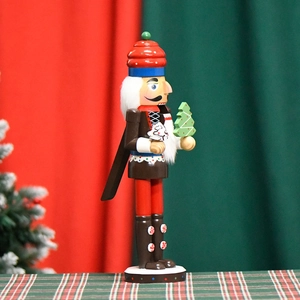38cm wooden gingerbread chef nutcracker doll with Christmas tree and festive base