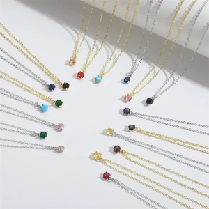 Minimalist round gemstone pendant necklaces in gold and silver chains, variety of colors