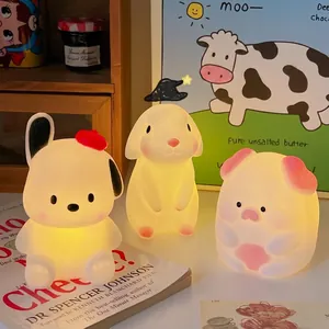 Cute Cartoon Animal Night Light Soft Vinyl LED Lamp Bedside Bedroom Desktop Decor Glow Rabbit Dog Pig Warm Light Small