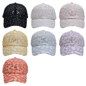 Outdoor mesh baseball caps with daisy embroidery in seven assorted colors for sun protection