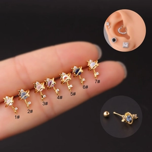 Boucles d'oreilles en acier inoxydable étoile lune avec zircons colorés et fermoir vis