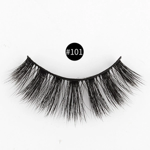 Macro shot of natural voluminous 3D faux mink false eyelashes model #101 on white background
