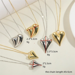 Colliers pendentifs coeur minimalistes plaqués or 14K et argent en plusieurs tailles