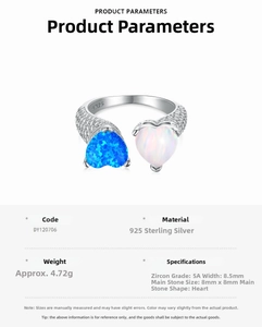 Dettaglio macro anello in argento S925 con doppie opali a cuore e zirconi 5A incastonati