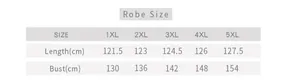 Detailed size chart for long sleeve robes with measurements for 1XL to 5XL sizes