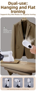 Detail showing 180° rotatable handle of handheld steamer for vertical and flat ironing