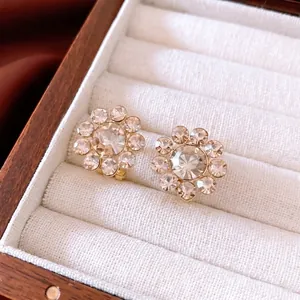 Elegant 14K gold plated sunflower stud earrings with sparkling round rhinestones